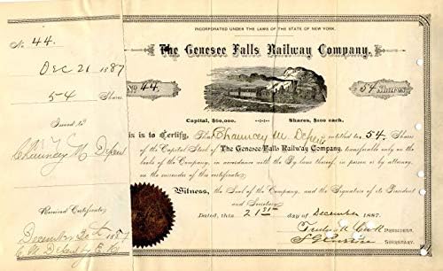 Genesee Falls Demiryolu A. Ş. Chauncey M. Depew'e Verildi-Stok Sertifikası