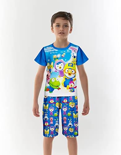 YAMY Erkek Pororo Kısa Setleri çocuklar İki Adet T-Shirt ve Şort Playwear Rahat Setleri Gecelik Cartoon-2-9y