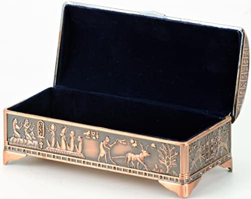 NileCart™ Mısır'da Yapılan Eski Mısır Tarzı Dekoratif Metal Mücevher Kutusu (Antika Bakır)