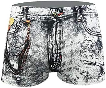 Bmısegm Erkek İç Çamaşırı erkek Baskılı Boxer Pantolon Denim Cep Külot Şort Seksi Moda erkek Erkek İç Çamaşırı Yok