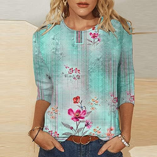Yaz Üstleri Kadınlar için 3/4 Kollu Vintage Çiçekli Baskı Tişörtleri Şık Rahat Gevşek Sevimli Üstleri grafikli tişört