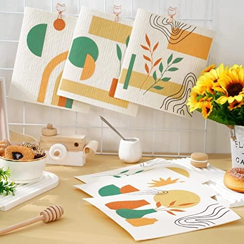 AnyDesign İsveç Mutfağı Bulaşık Bezleri Yeniden Kullanılabilir Boho Mutfak Bulaşık Havlusu Soyut Geometrik Desen Minimalizm