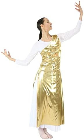 Yan Yarıklar ile Danzcue Bayan Metalik İbadet Dans Tunik (Beyaz Elbise Dahil Değildir)