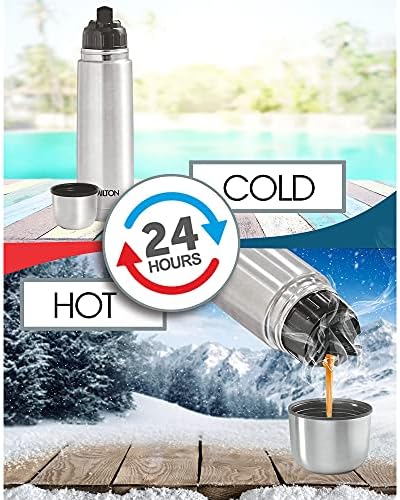 Milton Flip Lid 1000 Thermosteel 24 Saat Sıcak ve Soğuk Su Şişesi, Torbalı, 1 Litre, Gümüş
