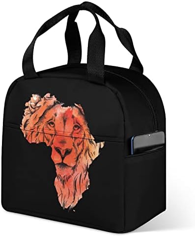 Afrika Haritası Aslan Kafası ile yemek taşıma çantası Yeniden Kullanılabilir Yalıtımlı soğutucu kutu Taşınabilir Sızdırmaz