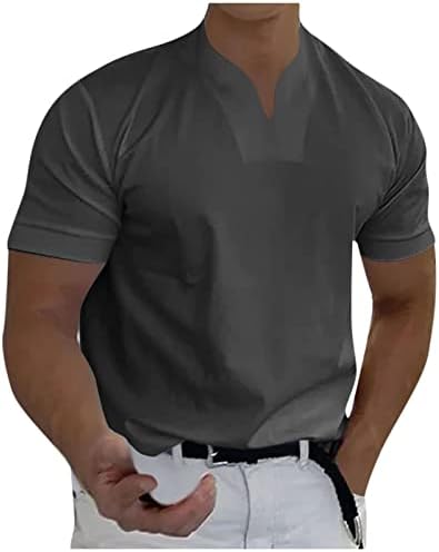AMZoc Düz T Shirt Erkekler, Rahat Düz Renk V Yaka beyefendi Iş Kısa Kollu Spor T-Shirt