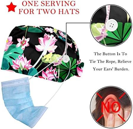 Unisex Saç Şapka Ayarlanabilir Kabarık Kap 2 Adet Çalışma Fırçalama Şapka Baskı Kap Düğmesi, tropikal Flamingo Siyah