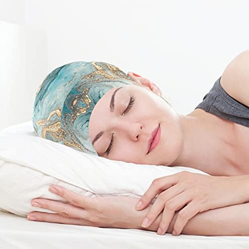 Kafatası Kap Uyku Kap Çalışma Şapka Bonnet Beanies Kadınlar için Okyanus Deniz Yıldızı Mermer Çizgili Mavi Altın Uyku