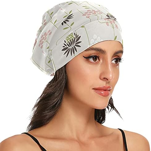 Kafatası Kap Uyku Kap Çalışma Şapka Bonnet Beanies Kadınlar için Basit Çiçek Çiçekler Gri Uyku Kap Çalışma Şapka Saç
