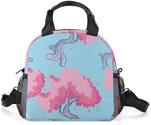 Sakura Ağacı Pastel Mavi yemek kabı saklama çantası Sızdırmaz Soğutucu Tote omuz çantası Tüm Baskı
