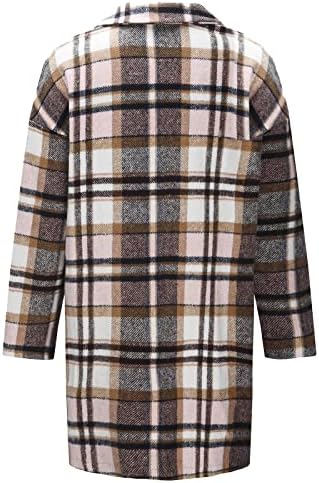 Kadın Ekose Ekose Shacket Ceketler Uzun Ceket Rahat Artı Boyutu Yün Karışımı Siper Ceket Yaka Düğmesi Aşağı Dış Giyim
