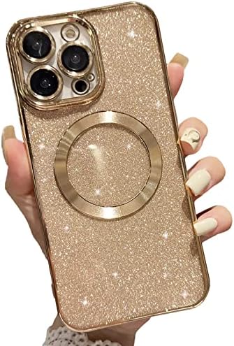 aowner Manyetik Kılıf iPhone 12 Pro Max Glitter Kılıf, Kamera Lens Koruyucu ile Lüks Kaplama Sevimli Bling, MagSafe