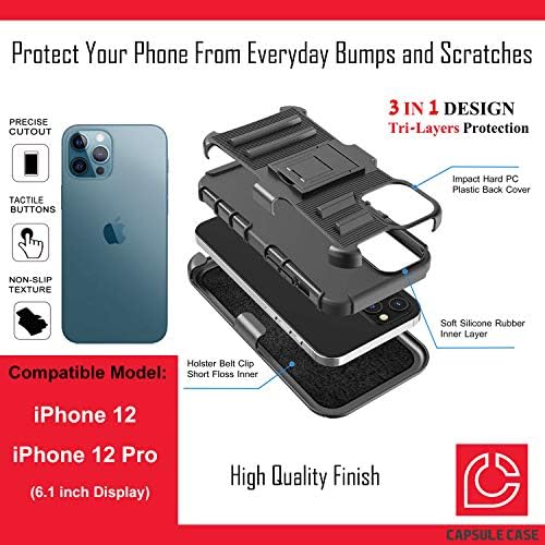 Ohiya Kılıfı iPhone 12 Pro ile Uyumlu [Askeri Sınıf Koruma Darbeye Dayanıklı Kickstand Kılıf Koruyucu Siyah Kılıf