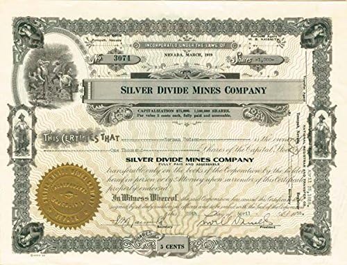 Gümüş Bölme Madenleri A. Ş. - Stok Sertifikası