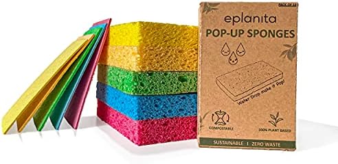 EPLANİTA Pop-Up Süngerleri (10 Paket) Doğal Selüloz, Kompostlanabilir, Çizilmez Temizlik Mutfak ve Banyo için, Yıkama,