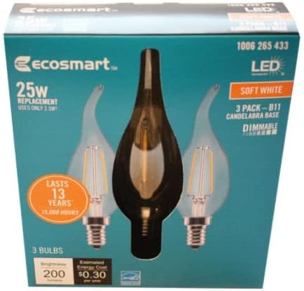EcoSmart 25-Watt Eşdeğer B11 Dim Alev Bent İpucu Temizle Cam Filament LED Vintage Edison Ampul Yumuşak Beyaz (3-Pack)