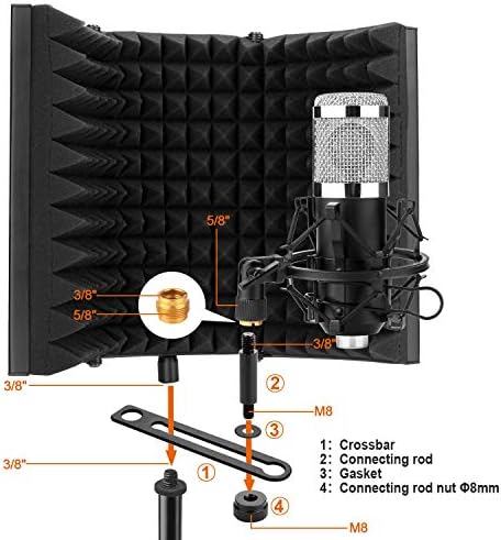 AGPTEK Mikrofon İzolasyon Kalkanı Paketi ile 12 Paket 2x 12 x 12 Ses Geçirmez Dolgu, Siyah, büyük Kayıt Stüdyosu