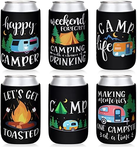 Mutlu Camper Parti Can Kollu Neopren Soda Can İçecek Kamp Piknik Açık Hava Etkinlikleri Malzemeleri Kamp Tema Doğum