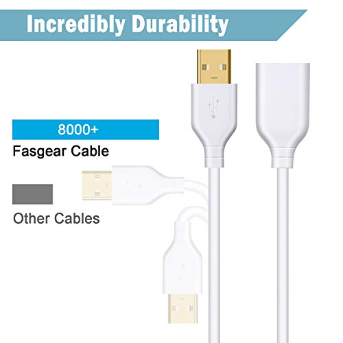 Fesgear USB 2.0 Uzatma Kablosu: 6ft USB 2.0 Tip A Erkek-Dişi Uzatma Kablosu USB Flash Sürücü/Sabit Sürücü/Fare/Yazıcı