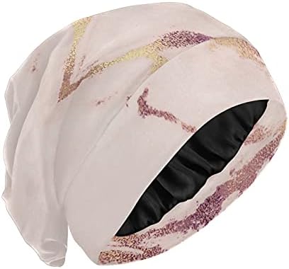 Kafatası Kap Uyku Kap Çalışma Şapka Bonnet Beanies Kadınlar için Mermer Taş Soyut Çizgili Altın Pembe Uyku Kap Çalışma