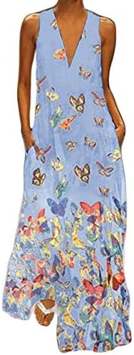 Andongnywell Kadınlar Çiçek Baskı Kelebek Parti Maxi Elbise Kelebek Uzun Elbiseler Hafif Sundress