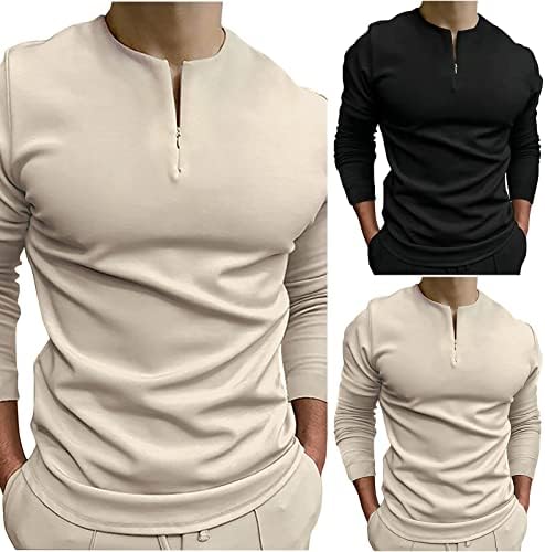 Erkekler için T Shirt Uzun Kollu Üst Yuvarlak Boyun Düz Renk Cep Fermuar Slim Fit Egzersiz Gömlek Bluzlar
