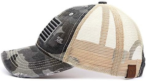 HATSANDSCARF Sıkıntılı Yıkanmış Denim Kumaş Amerika Bayrağı Yama Kamyon Şoförü beyzbol şapkası (BA-912) (BA-914)