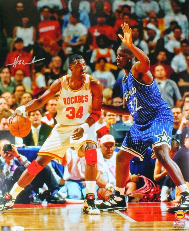 Hakeem Olajuwon Houston Rockets İmzalı 16x20 Gönderi Fotoğrafı-JSA W * Gümüş İmzalı NBA Fotoğrafları