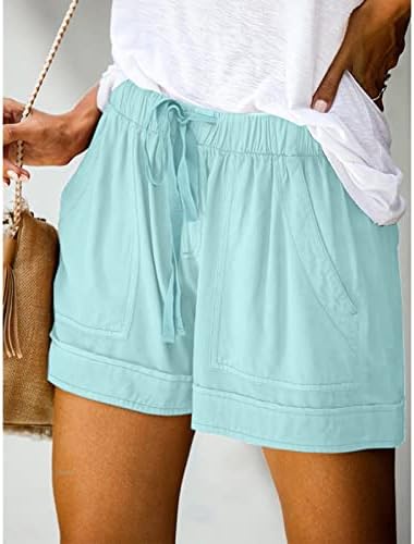 UOFOCO kadın Yaz Rahat Şort Düz Renk İpli Elastik Bel Kısa cepli pantolon