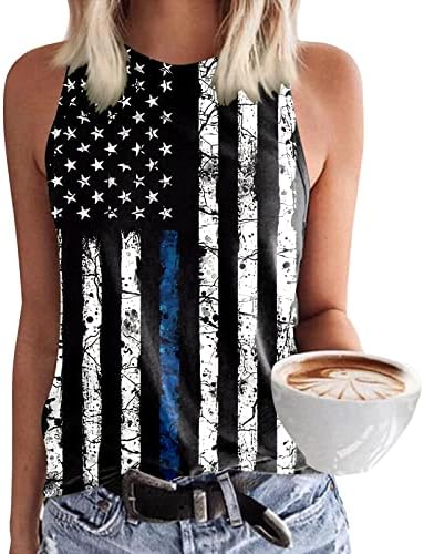 4th Temmuz Gömlek Kadınlar için Amerikan Bayrağı Yaz Kolsuz O-boyun Tankı Üstleri Yıldız Çizgili Kravat Boya Gömlek