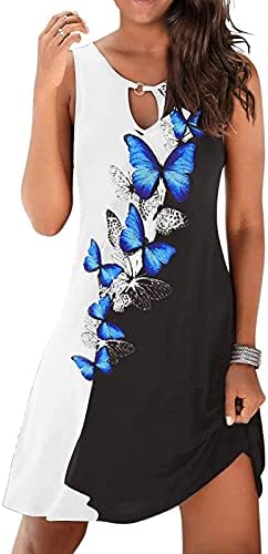 Kadın Plaj Elbise 2023 Yaz Kesme Ekip Boyun Bohemian Çiçek Sundress Slim Fit A-Line Mini Salıncak Tankı Elbise