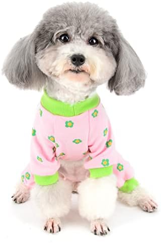 Zunea Küçük Köpek Pijama Köpek Kış Pjs Yumuşak Pamuk Genel Tulum Sevimli Çiçekler Baskılı Uyku Giyim Kazak Pet Giyim