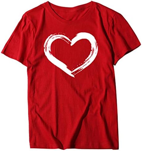 SSDXY Kadın Klasik Kalp Şeklinde Baskı Kısa Kollu Ekip Boyun Slim Fit Tops Tunik Bluz T-Shirt