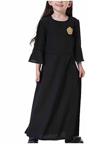 Küçük Kızlar Çocuklar Flare Uzun Kollu Maxi Elbise müslüman çarşaf elbise Elbise Düz Basit Modern İslam Tarzı rahat