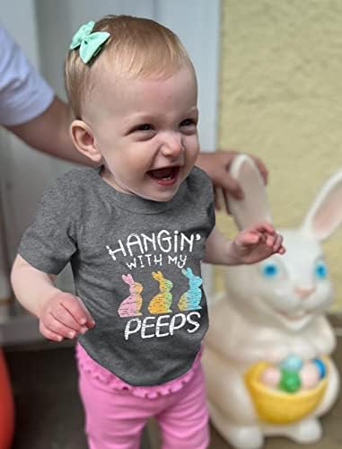 Bebek Kız Paskalya Gömlek Asılı Benim Peeps Gömlek Komik Tavşan Grafik Tee Rahat Tavşan Kısa Kollu Tee Üst