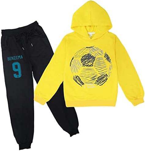 MaxVıvo Çocuk Boys Karim Benzema Grafik Hoodie Setleri-Futbol Yıldızı Baskı Kazak ve koşu pantolonları(3-12Y)