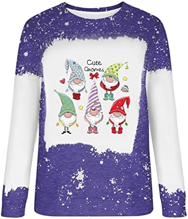 Noel Gömlek Kadınlar için Sevimli Cüceler Ren Geyiği Grafik Uzun Kollu Raglan Tees Casual Moda Noel Tişörtü