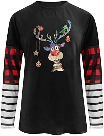 Doğum günü Gömlek Kadınlar için Kukuletası Boyun Splice Renk Merry Christmas Kazak Modern Bayan Uzun Kollu Gömlek