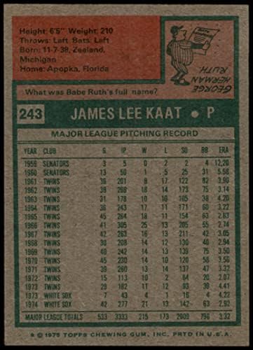 1975 Topps 243 Jim Kaat Chicago White Sox (Beyzbol Kartı) VG + White Sox