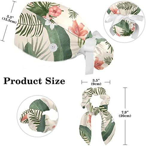 Çiçek ve Yaprak Desen Çalışma Kap Düğmesi ve Ter Bandı Ayarlanabilir Unisex Kravat Geri Şapka Hemşire Cerrahi Kapak