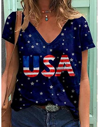 Salon Tshirt Bayan Kısa Kollu Dalma Yaka Sevgiliye Boyun Çizgisi Amerikan Yıldız Yıldız Grafik Tees Tops Bayanlar