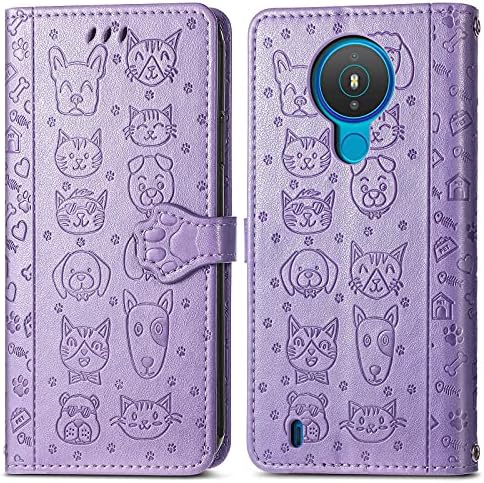 Nokia 1.4 Telefon Kapak ıçin Ysnzaq, Kawaii Kedi Köpek Tarzı Karikatür Kız Flip Cüzdan Kılıf KIMLIK Kartı Tutucu ve