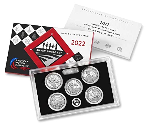 2022 S Gümüş Geçirmez Amerikalı Kadın Çeyrekleri 5'li Kutu ve CoA Çeyrek Korumalı Set
