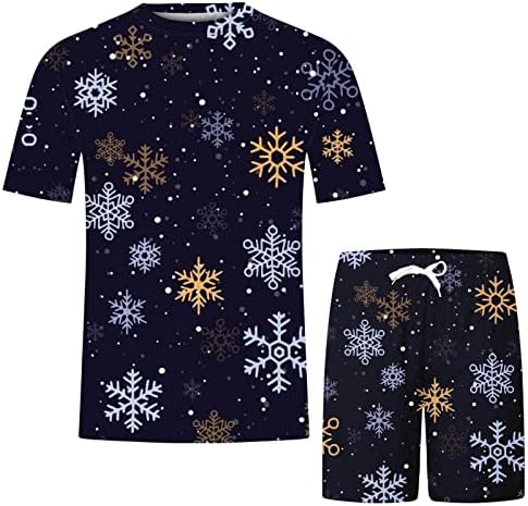 Iki Parçalı Setleri Erkekler için Spor Eşofman Rahat Noel Baskı O Boyun kısa kollu t-shirt Bluz ve pantolon seti