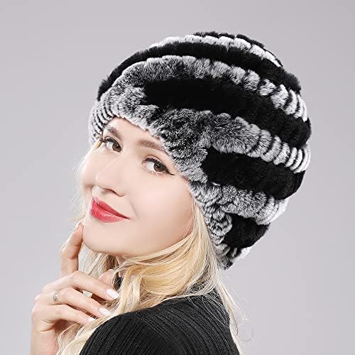 Kış Kadın Doğal Şapka Kar Kap Kış Şapka Kadınlar için Sıcak Kız Gerçek Örgü Skullies bere