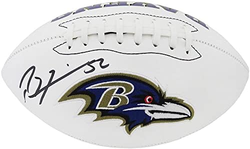 Ray Lewis, Baltimore Ravens Jarden Beyaz Logolu Futbolu İmzaladı - İmzalı Futbol Topları