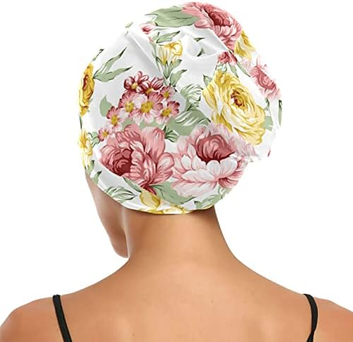 Kadın Moda Bere Kafatası Kap Şapka Kaput Saç Kapağı, renkli Çiçek Gül Desen Elastik Şapkalar Gece Uyku Çalışma Kap
