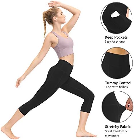 Fengbay Yüksek Bel Yoga cepli pantolon, Capri Tayt Kadınlar için Karın Kontrol Koşu 4 Yollu Streç Egzersiz Tayt
