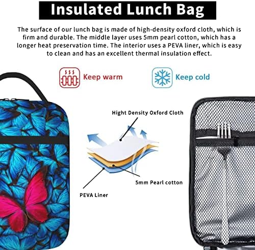 zofubwo Kelebek yemek kabı Yalıtımlı Öğle Yemeği Çantaları Fermuarlı Öğle yemeği soğutucu çanta Tote Çanta Dayanıklı