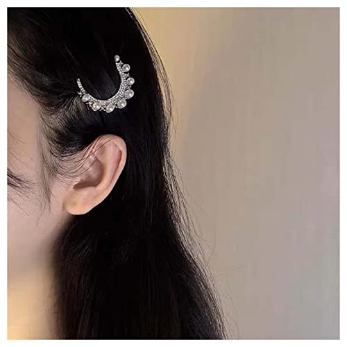 W WEILIRIAN Vintage İnci Ay saç tokası Kadın için Kristal Ay saç tokası s Gümüş Ay Saç Tokalarım Kaplamalı Cz Ay Dekoratif